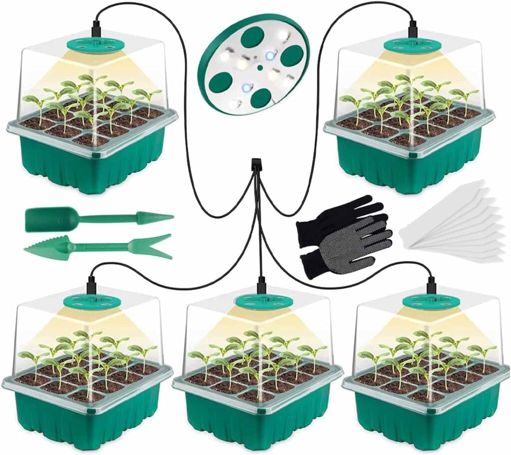 5 Piezas Bandejas Semilleros de Germinacion con Luces LED de Cultivo