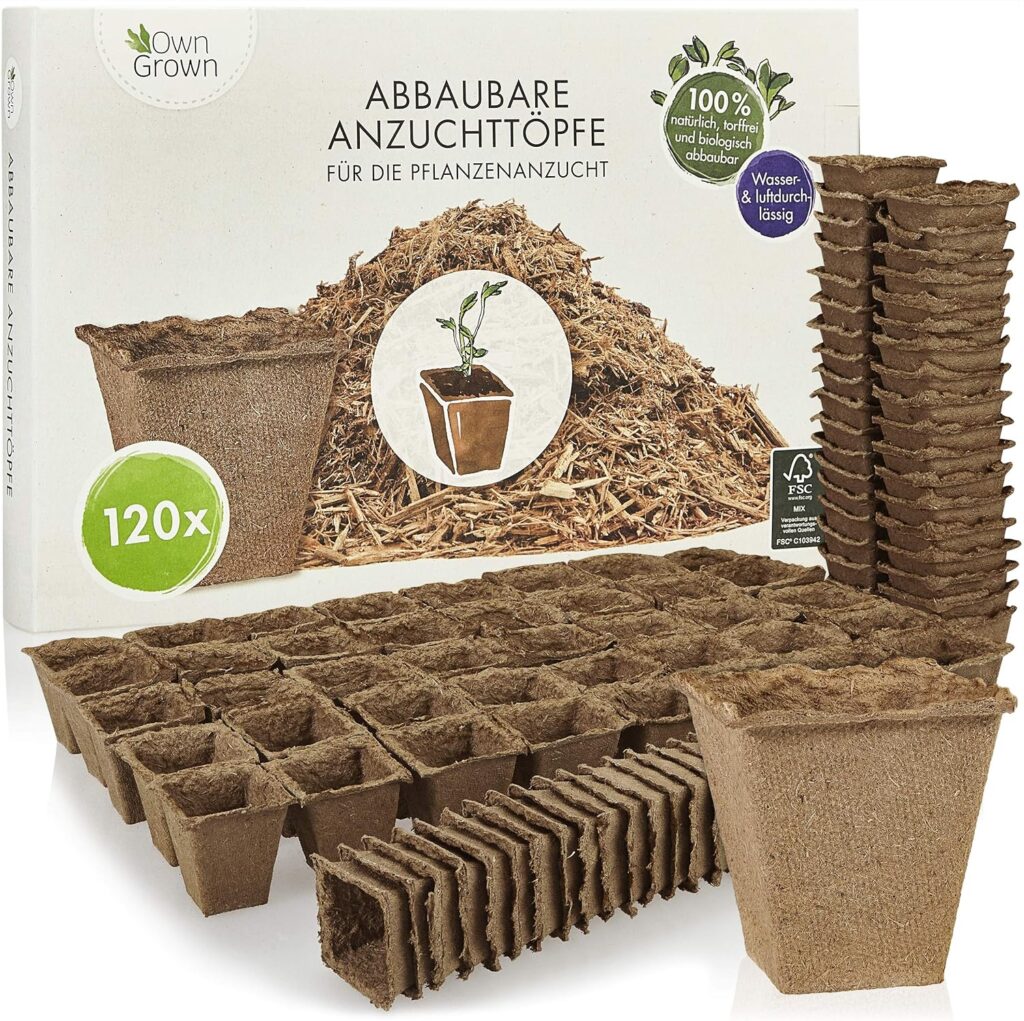 Macetas de Cultivo biodegradables cuadradas: Kit de 120 macetas de Flores y Plantas de Fibra de Madera biodegradables para jardín, invernaderos o huertos