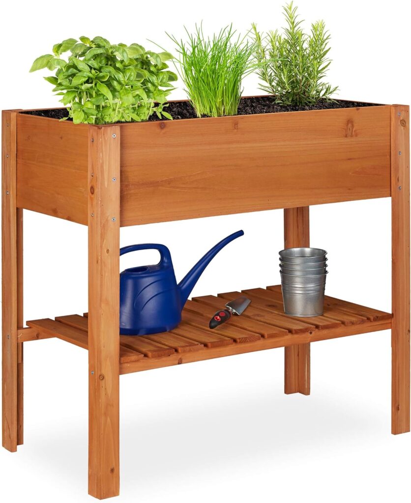 Relaxdays Huerto Urbano de Madera, con Estante, Macetero Rectangular