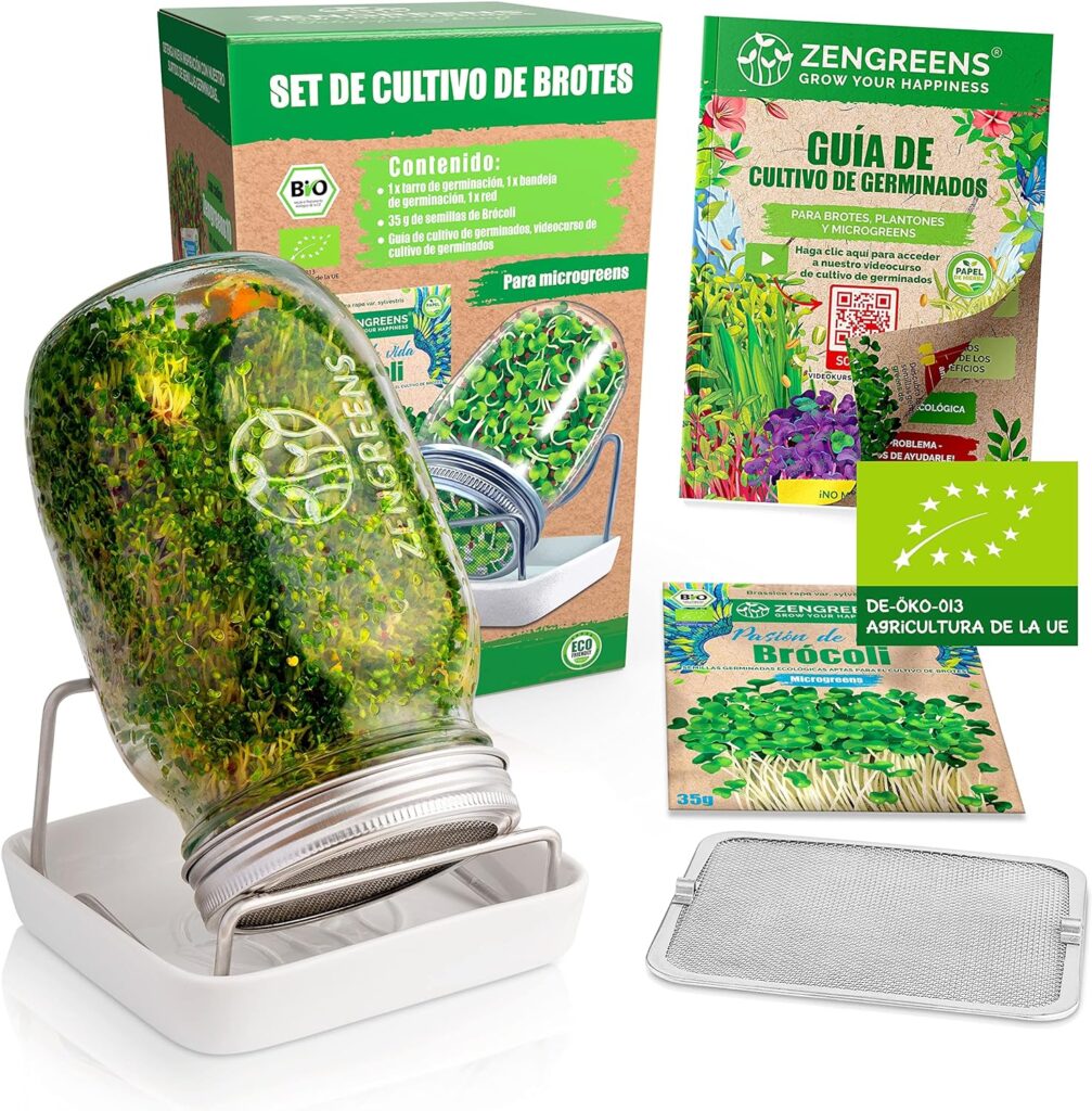 ZenGreens - Juego de 1, 2, 3 tarros de germinados ecológicos + BANDEJA DE GERMINADOS